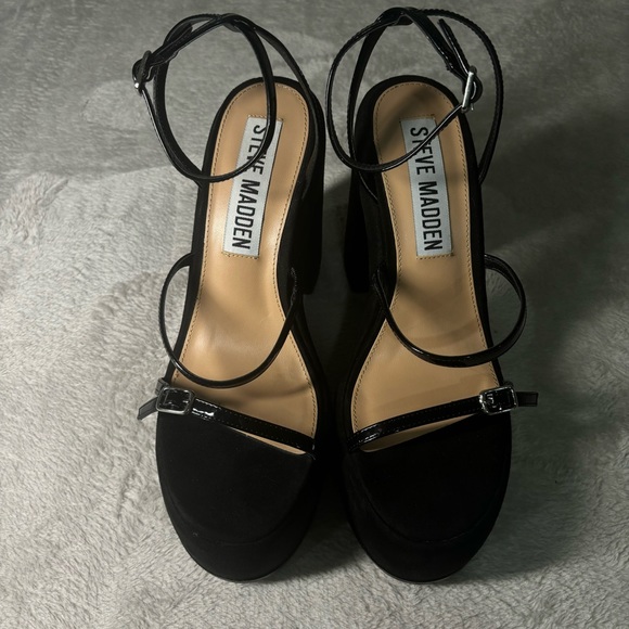 Steve Madden Erica Black Suede Platform Strappy Sandals Size 10 - Picture 5 of 11